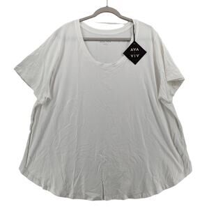 Ava Viv TShirt Set of 2 Short Sleeve Layering Scoop‎ Neck White 3X Bundle Staple
